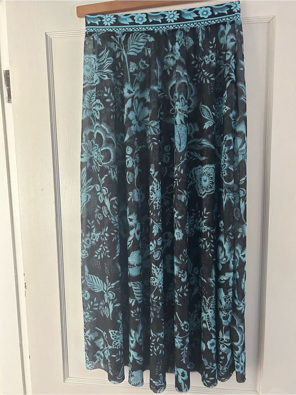 Swim beach wear - Black Maxi Skirt with Teal Floral Print